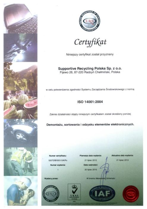Certyfikat ISO 14001:2004