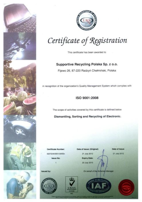 Certificate of registration ISO 9001:2008