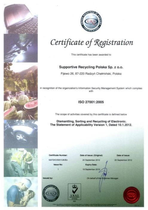 Certificate of registration ISO 27001 :2005