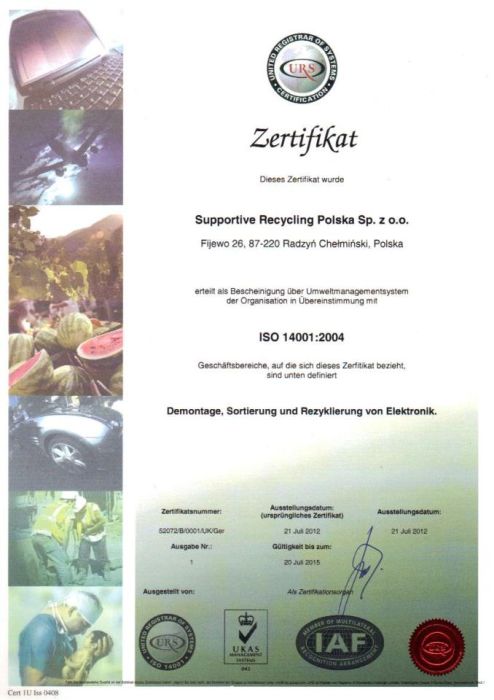 Zertifikat ISO 14001:2004